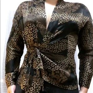 Brown Silk Wrap Blouse Size 6/Small Petite